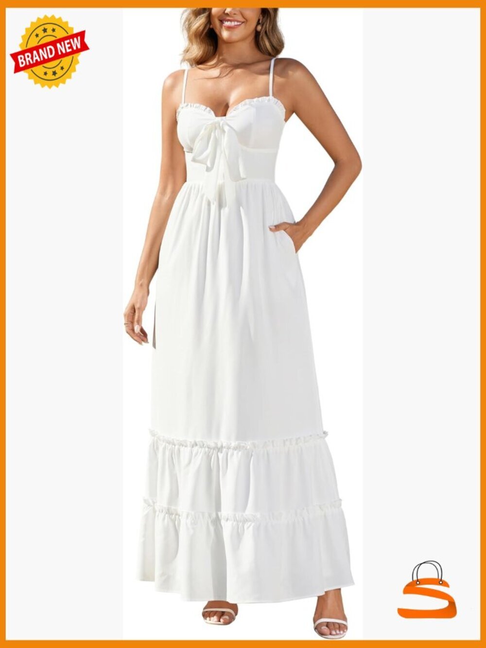 Smocked Maxi Dress with Spaghetti Straps & Side Pockets